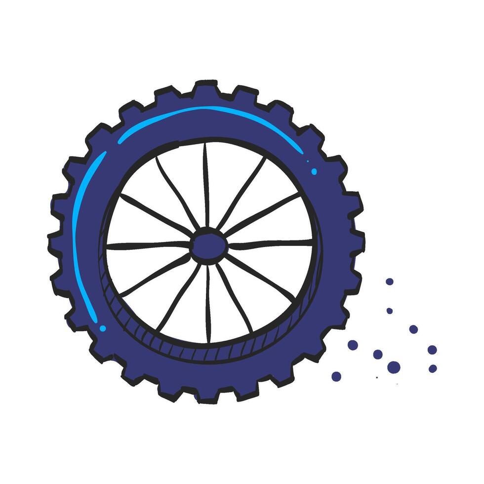 Motorrad Reifen Symbol im Hand gezeichnet Farbe Vektor Illustration