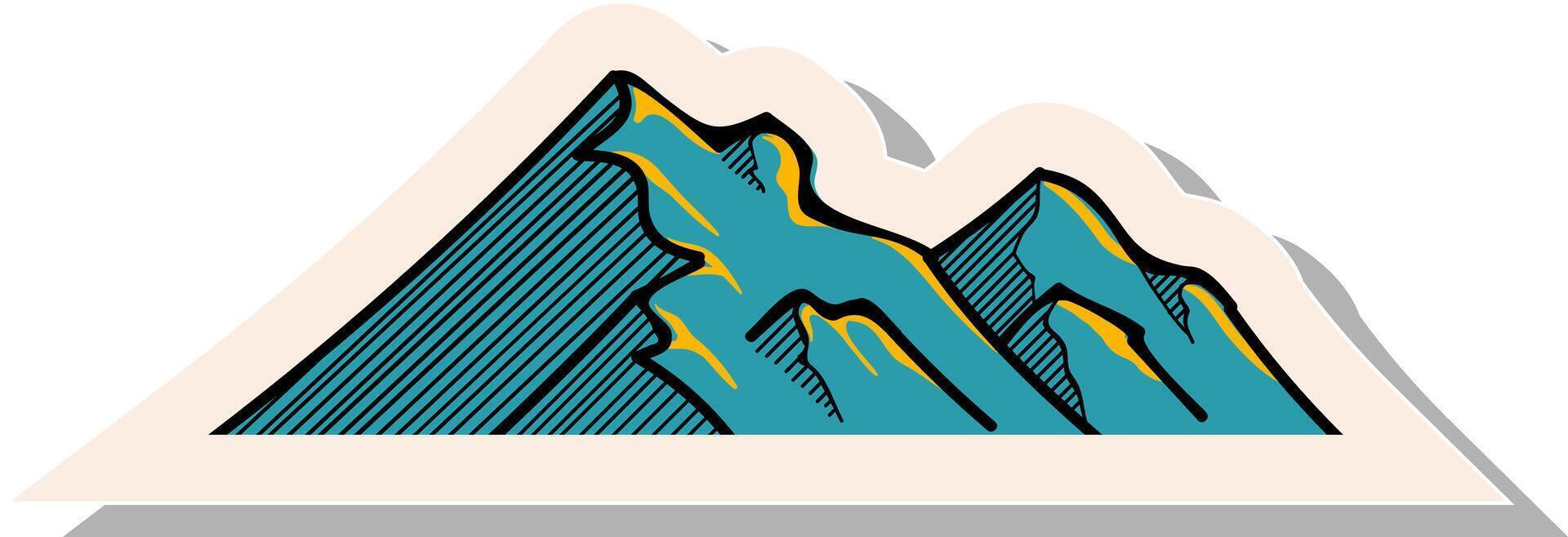 hand dragen bergen i klistermärke stil vektor illustration