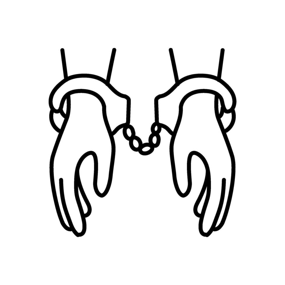 mit Handschellen gefesselt Hände Symbol. Hand gezeichnet Vektor Illustration. editierbar Linie Schlaganfall.