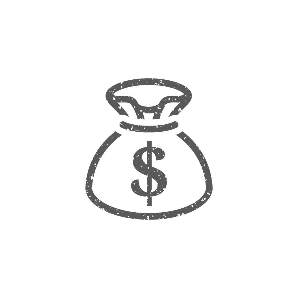 pengar säck ikon i grunge textur vektor illustration