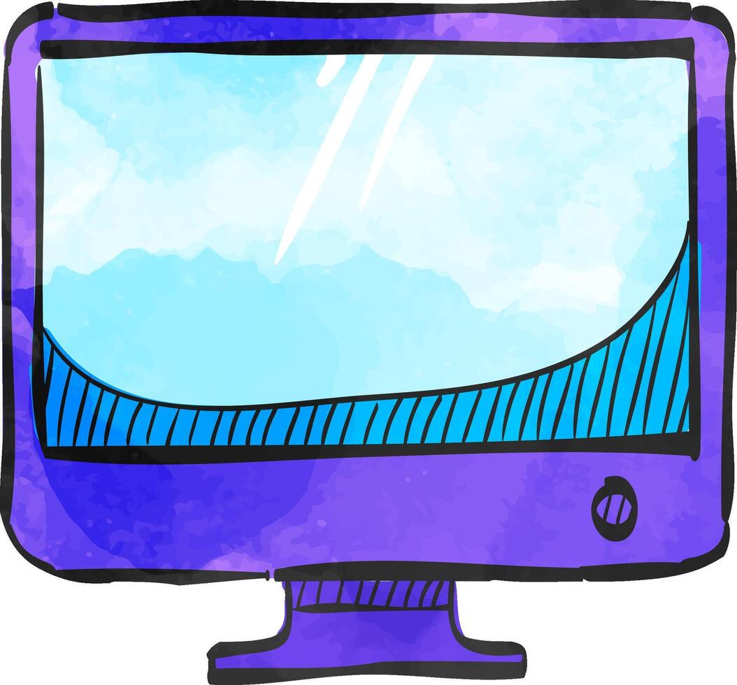 Desktop Computer Symbol im Aquarell Stil. vektor