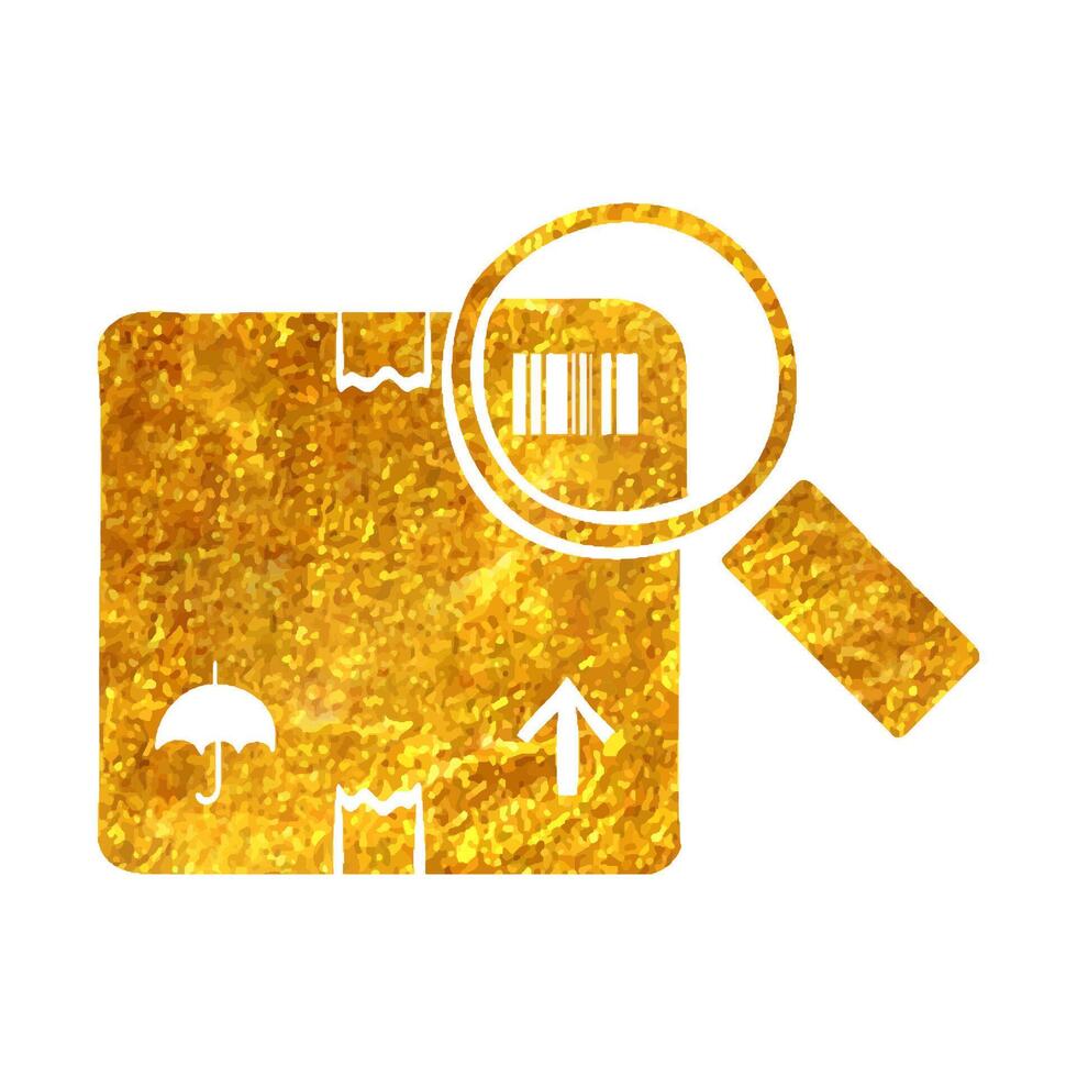 hand dragen paket spårning ikon i guld folie textur vektor illustration