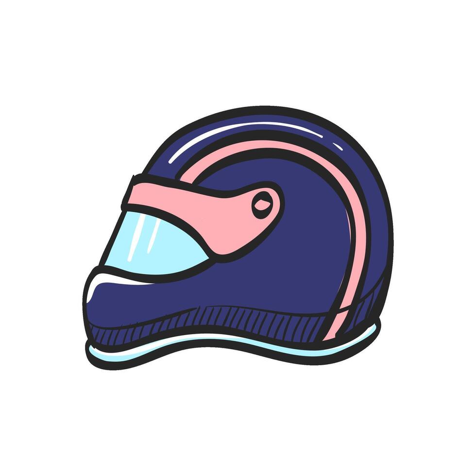 Motorrad Helm Symbol im Hand gezeichnet Farbe Vektor Illustration