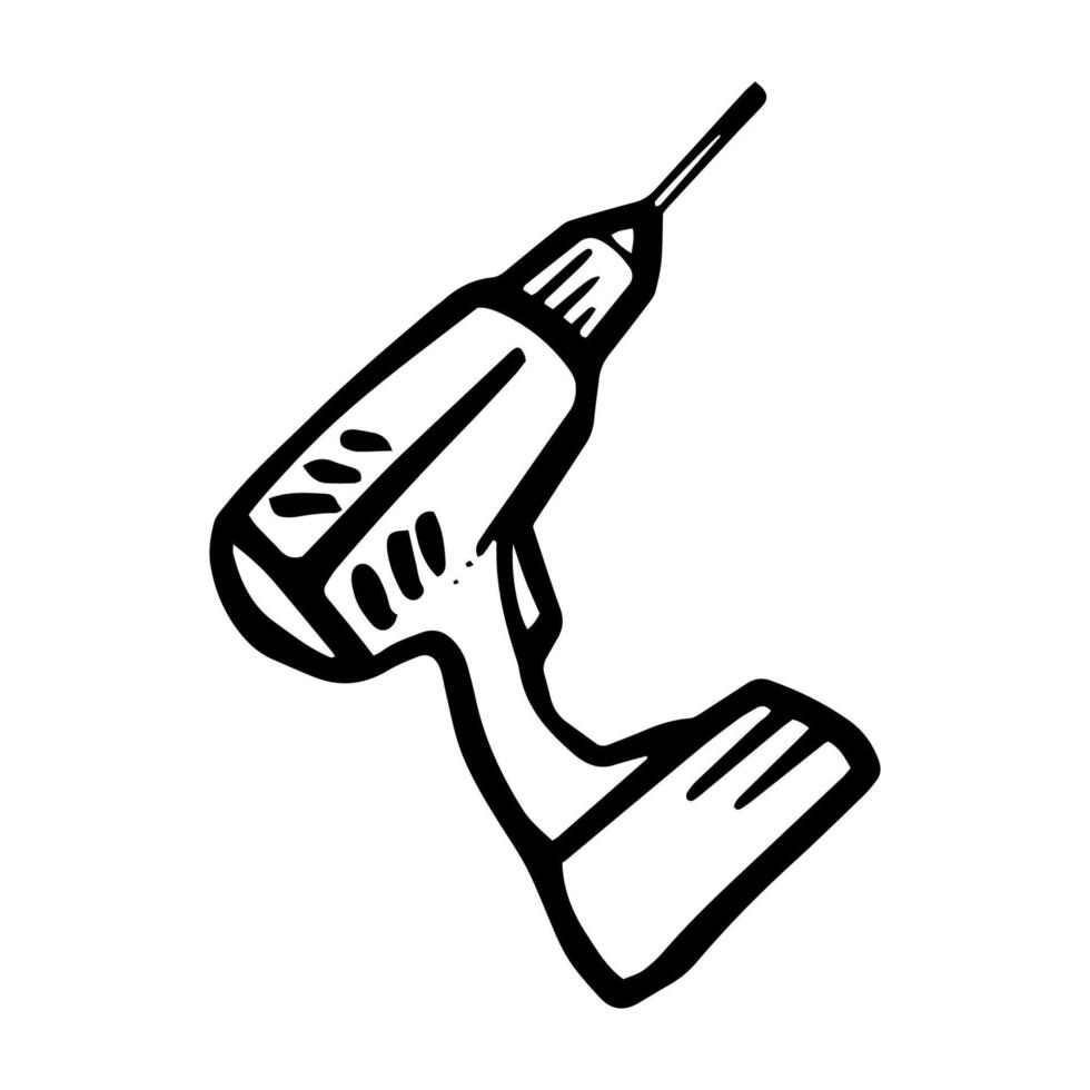 elektrisch bohren Symbol. Hand gezeichnet Vektor Illustration. Holzbearbeitung Hand Leistung Werkzeug