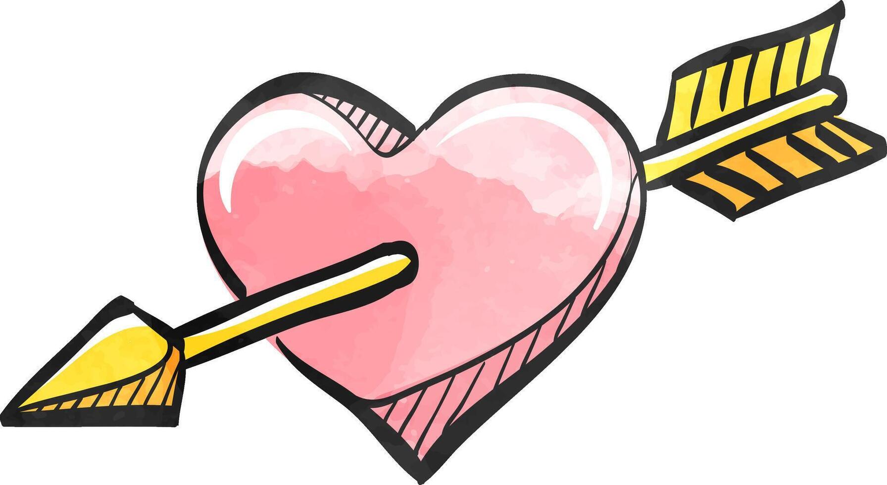 pil hjärta ikon i Färg teckning. kärlek valentine cupid flört vektor