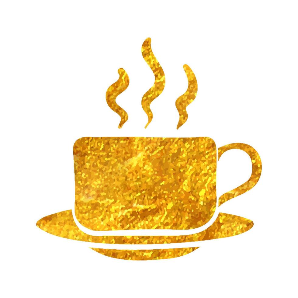 Hand gezeichnet Kaffee Tasse Symbol im Gold vereiteln Textur Vektor Illustration