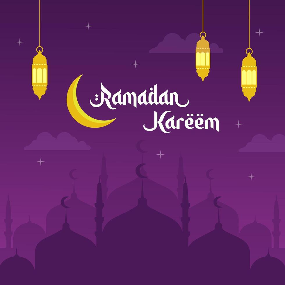 islamic hälsningar ramadan kareem. fyrkant mall affisch bakgrund design med lyktor och måne. ramadan vektor illustrationer