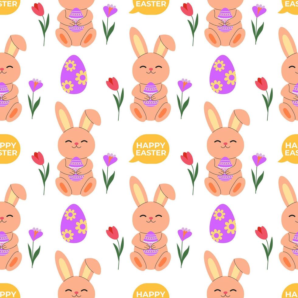 süß Ostern Hase mit Blumen. Frühling Blumen- nahtlos Muster, Hintergrund, Hintergrund, Digital und Verpackung Papier. vektor