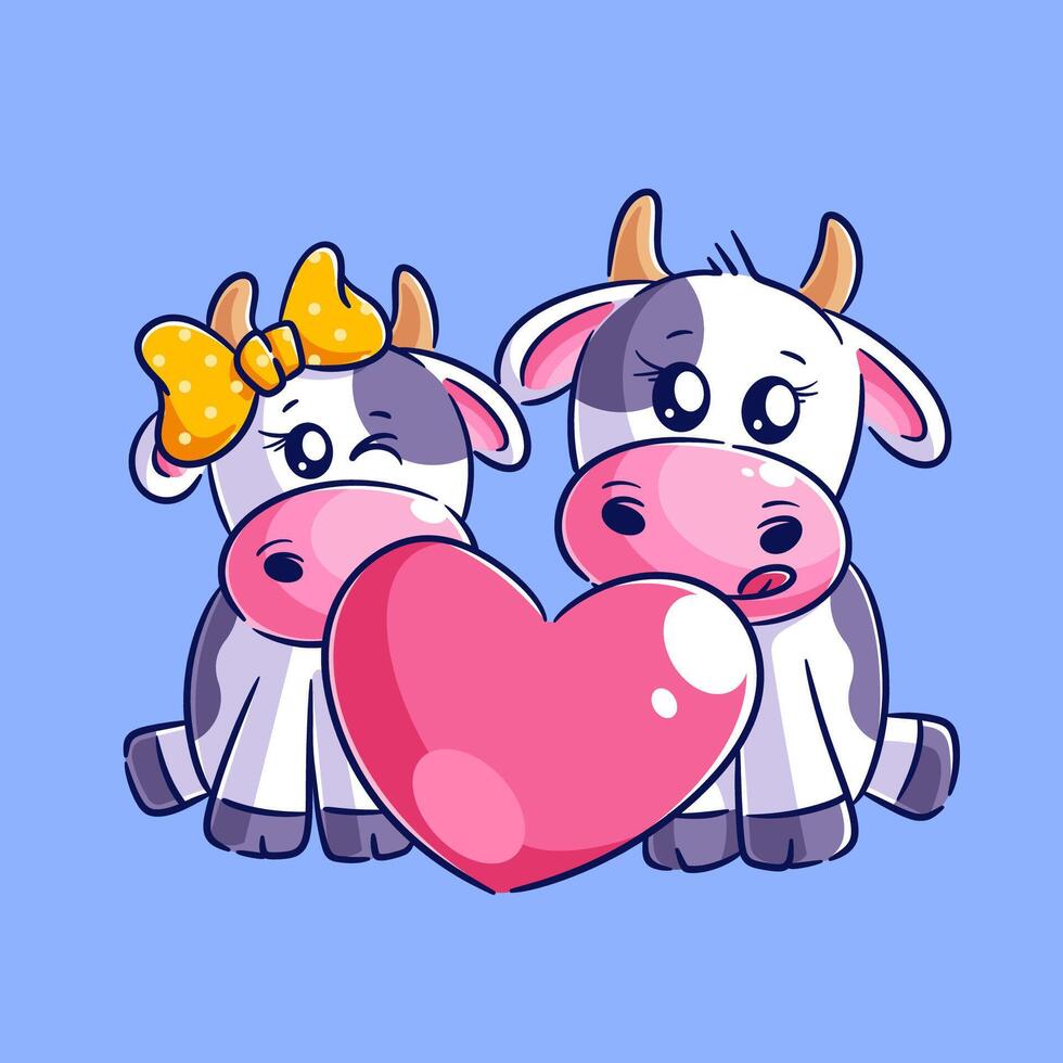 zwei Paare von Kühe sind hinter das Herz vektor