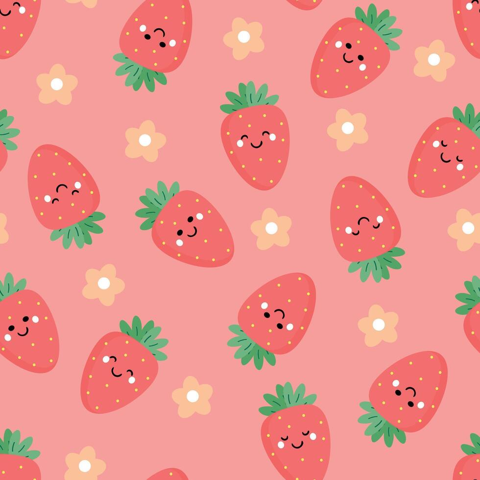 nahtlos Muster mit süß Karikatur Erdbeeren, zum Stoff drucken, Textil, Geschenk Verpackung Papier. bunt Vektor zum Kinder, eben Stil