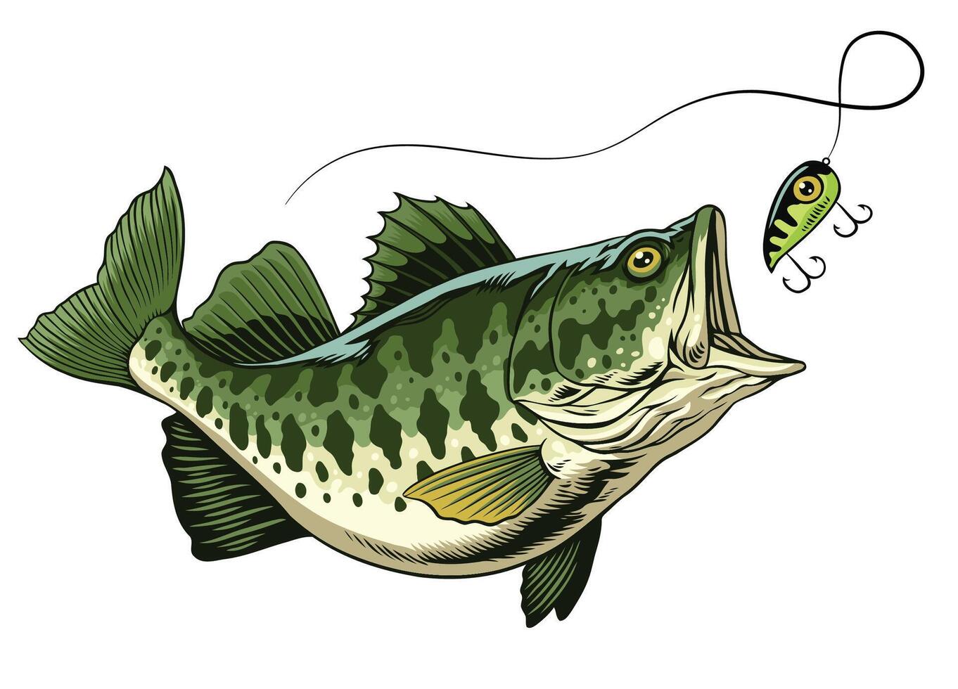 Forellenhals Bass Fisch fangen das Angeln locken vektor