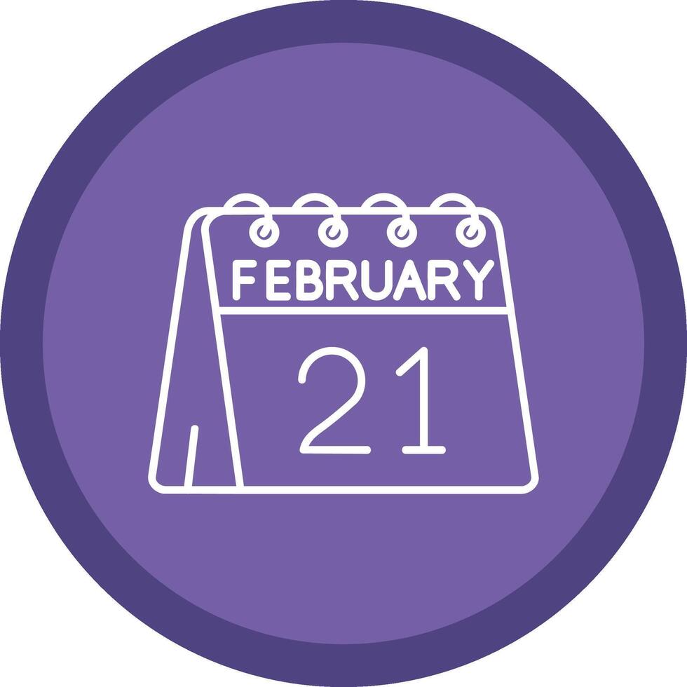 21:e av februari platt cirkel Flerfärgad design ikon vektor