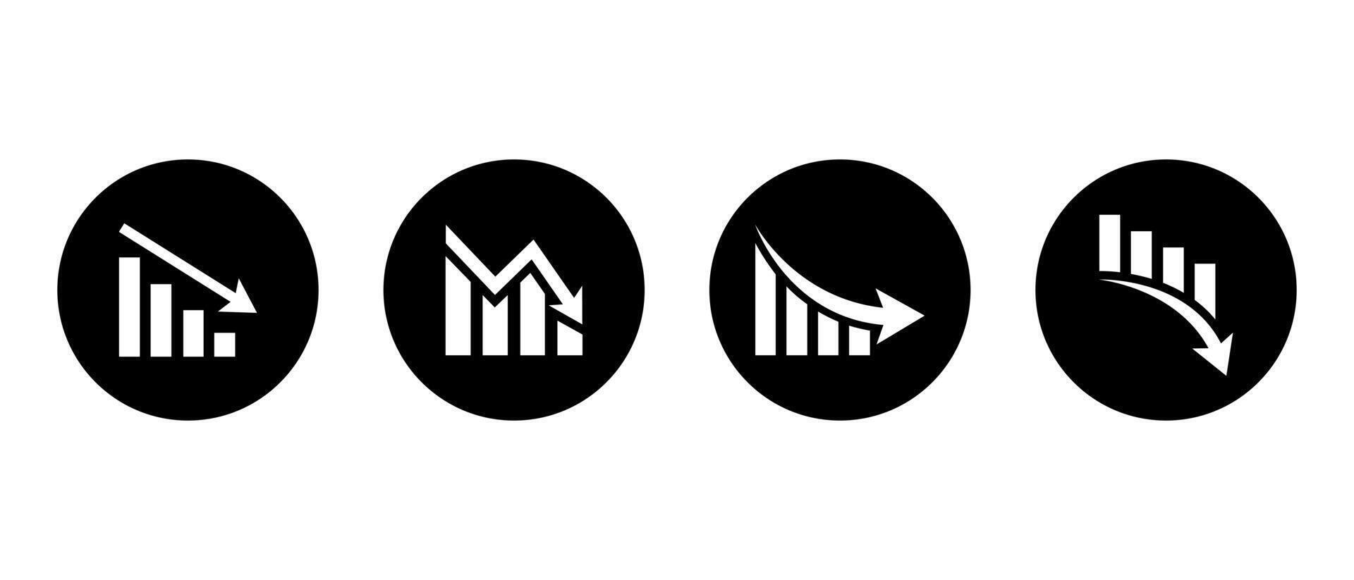 minskande Graf ikon uppsättning samling. pil gående ner tecken symbol vektor. marknadsföra krascha begrepp vektor