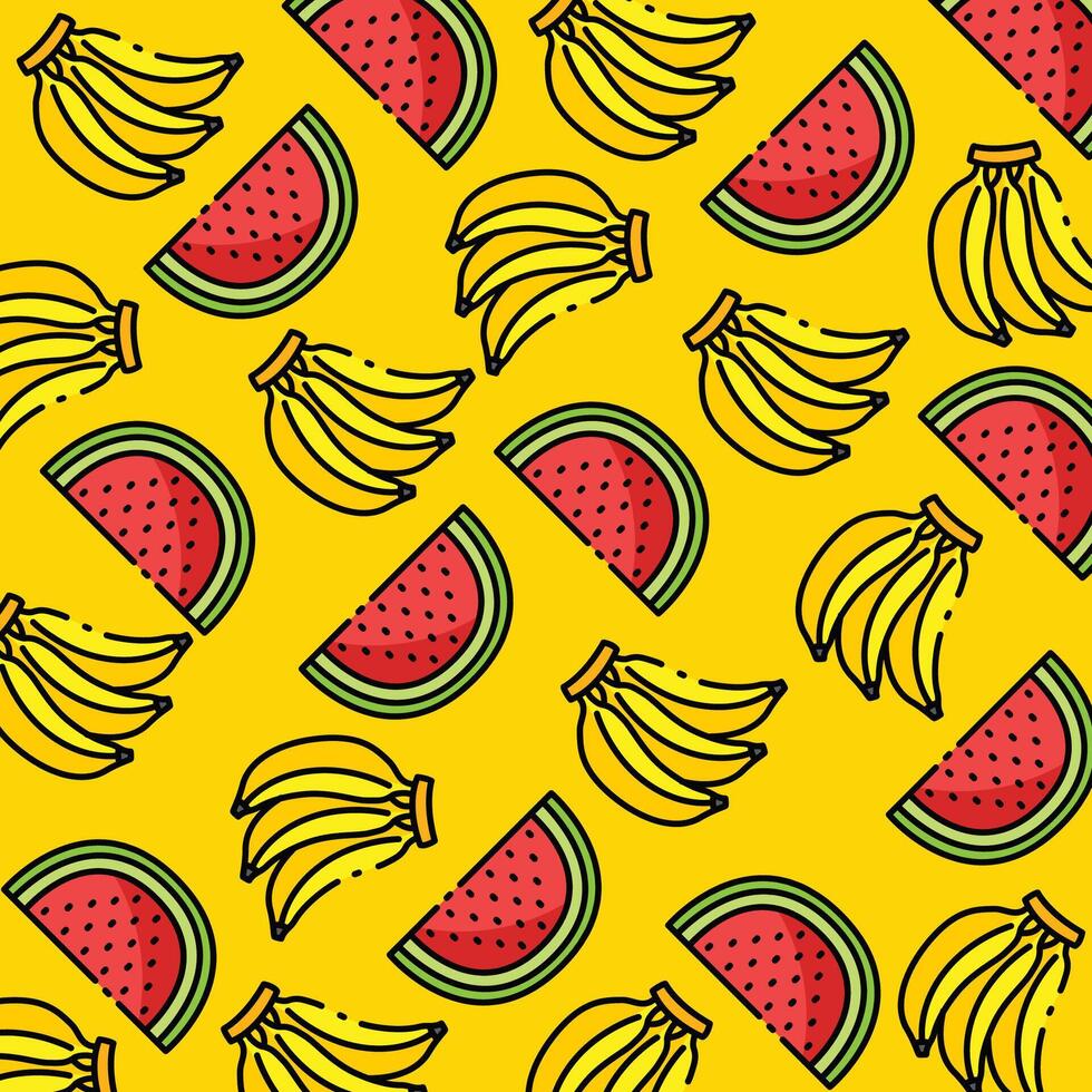 banan och vattenmelon mönster design eller bakgrund vektor