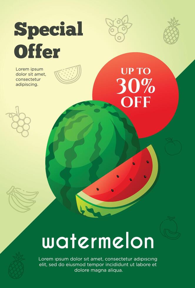 Flyer Besondere Angebot zum Wassermelone Obst Produkt. Obst Beförderung Flyer vektor