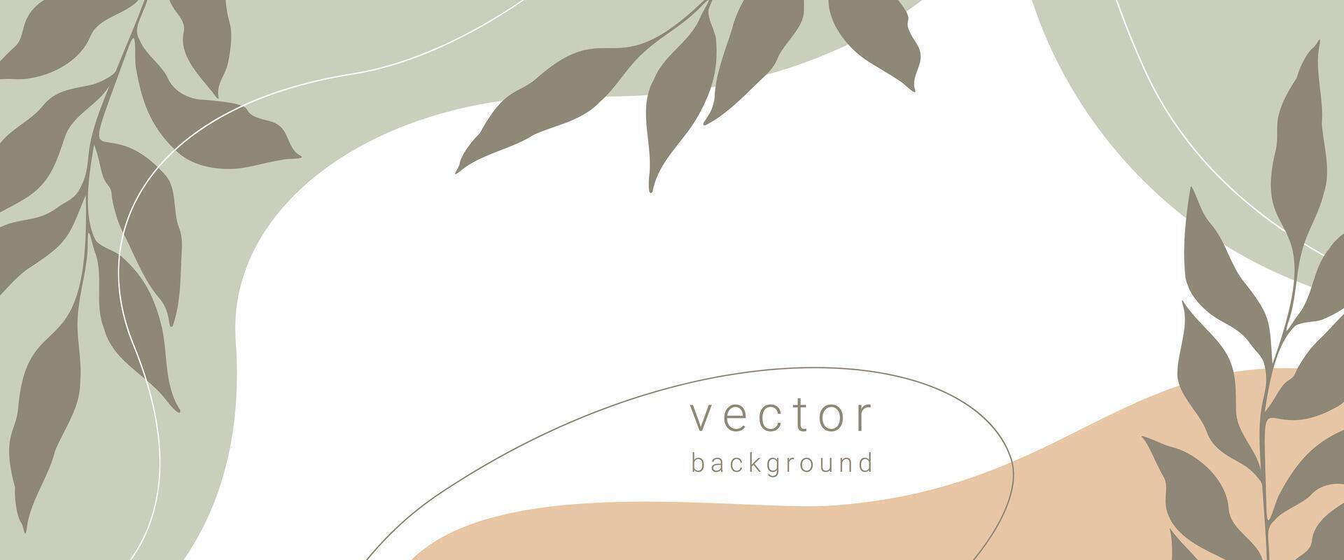 elegant horizontal Banner Hintergrund mit Pastell- Farben und abstrakt Blätter und Formen, Boho Stil, Frühling Hintergrund. vektor