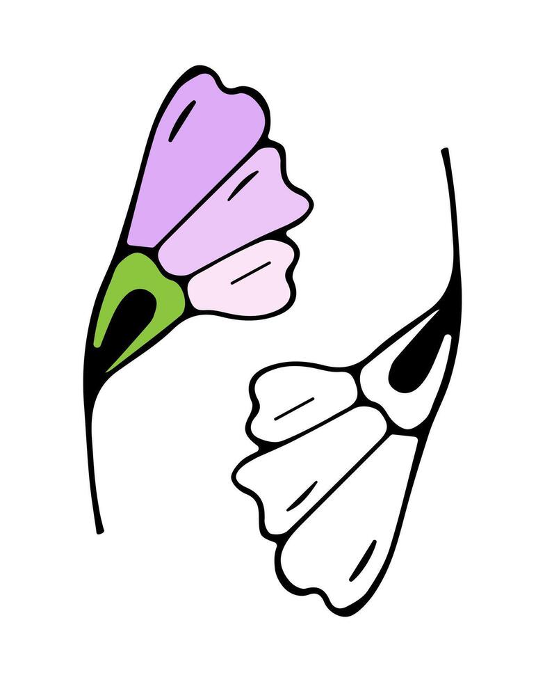 minimal hand dragen blommig botanisk doodles. modern element av vild och trädgård växter, grenar, löv, blommor, örter. vektor illustration för logotyp eller tatuering, inbjudan, spara de datum, kort