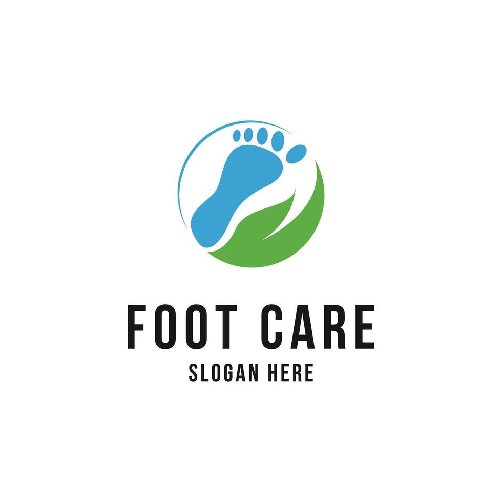 Fuß Pflege Logo Design Konzept Idee mit Blatt vektor