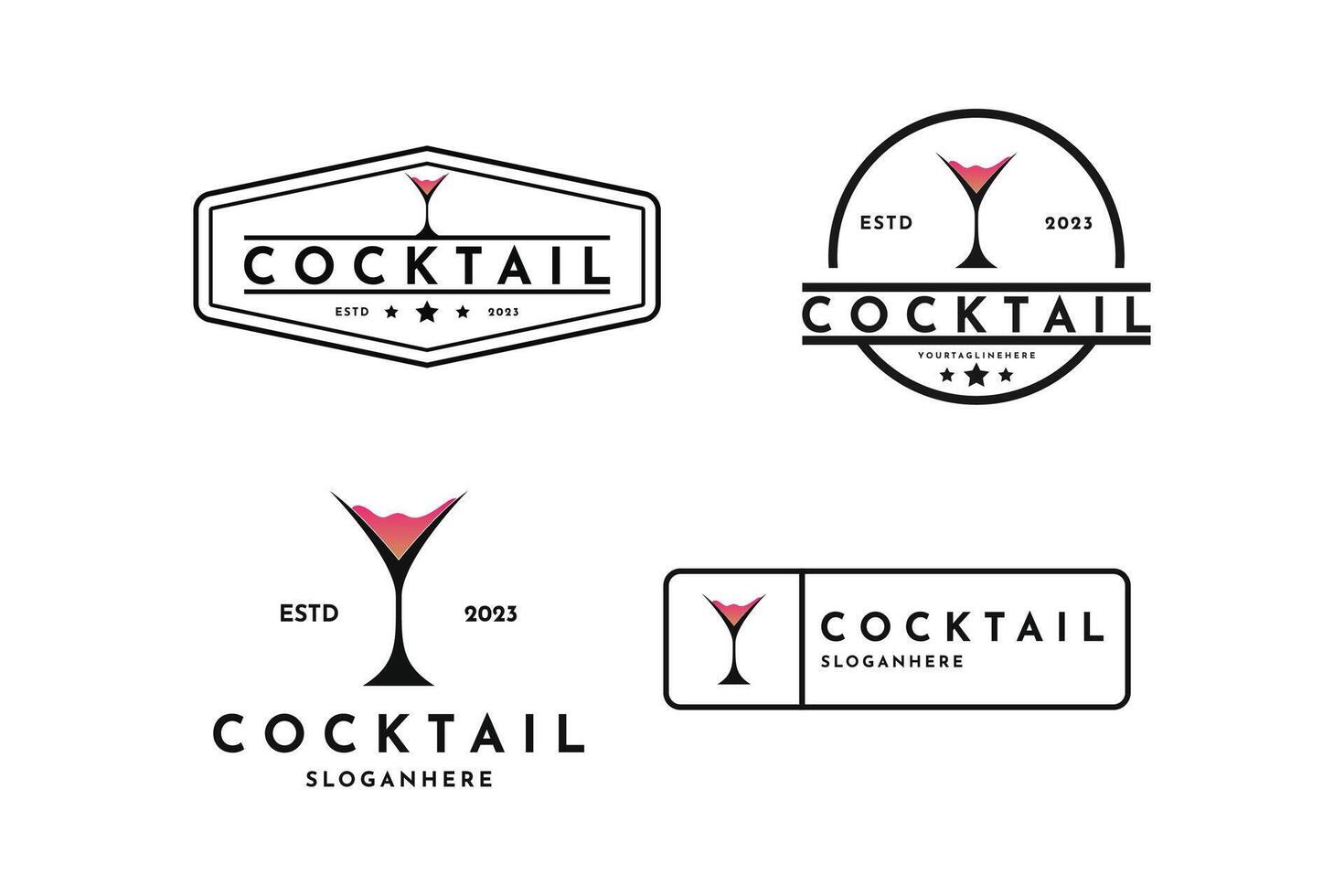 cocktail dryck årgång logotyp design begrepp, cocktail dryck alkohol logotyp design uppsättning samling vektor