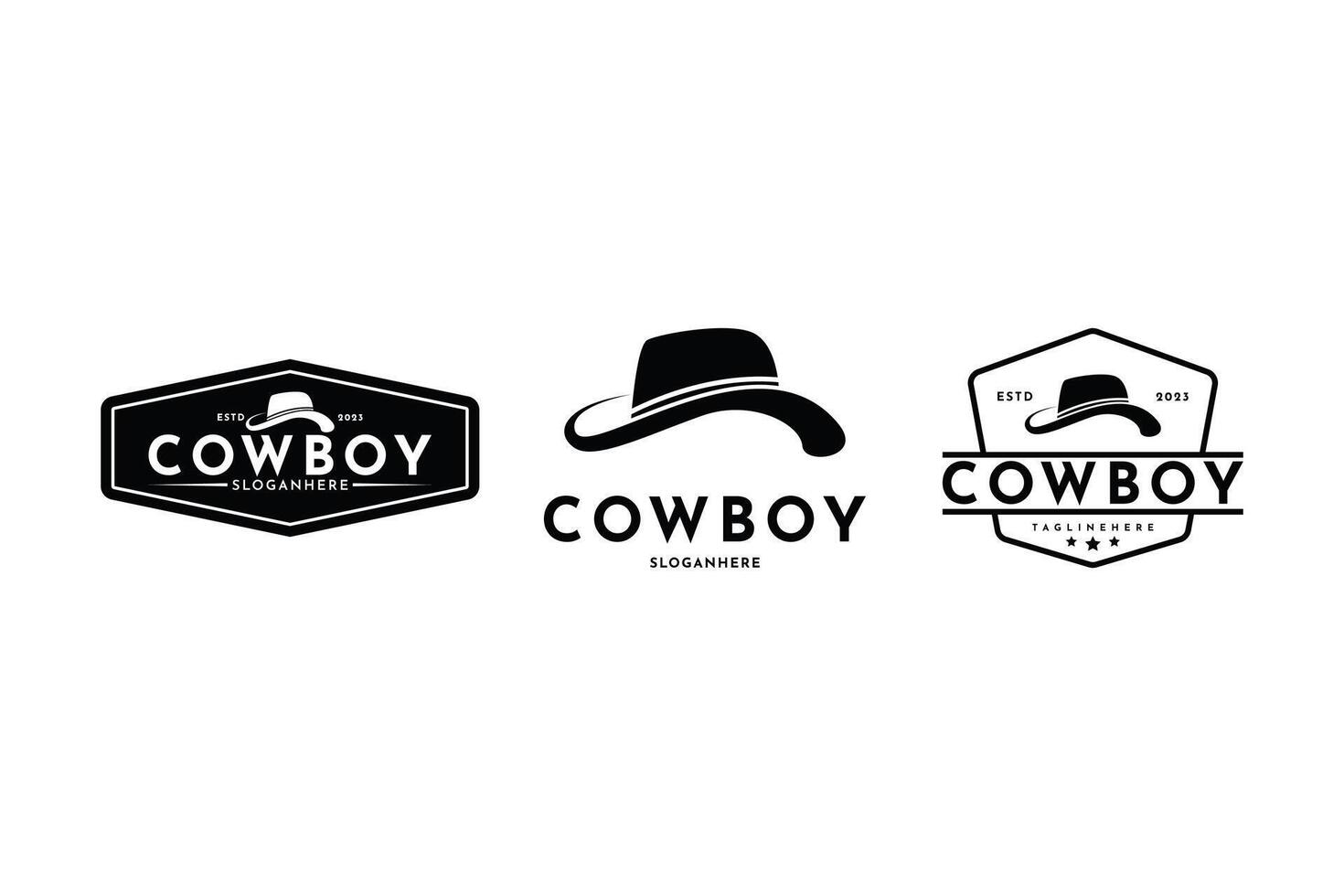 cowboy hatt logotyp design årgång retro stil uppsättning samling vektor