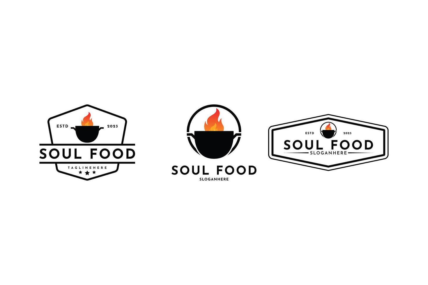 Seele Essen Topf Küche heiß Feuer Logo Design Jahrgang retro Etikette einstellen Sammlung vektor