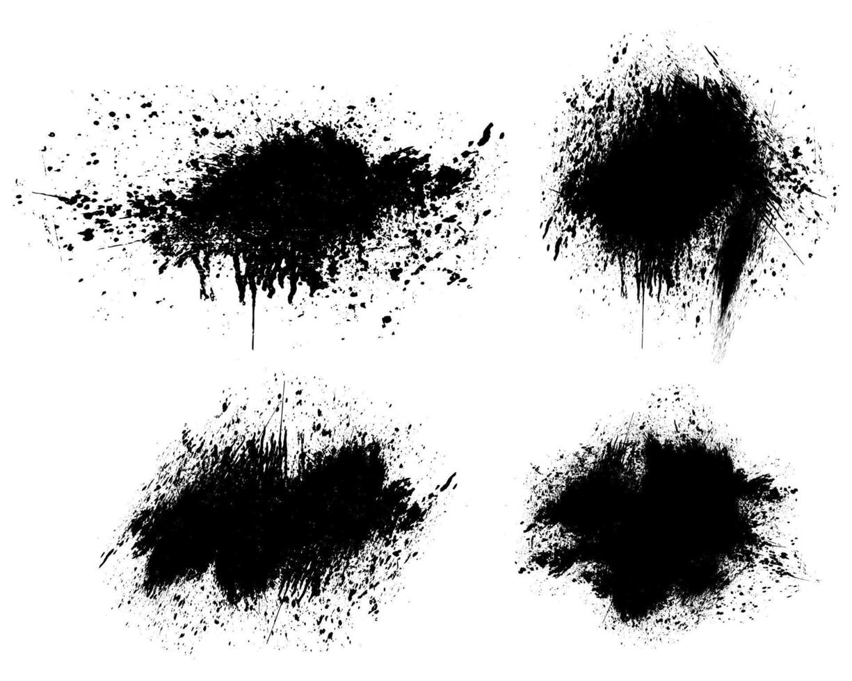 uppsättning av svart bläck stänk vektor illustration, svart och vit grunge stänka ner bakgrund, en uppsättning av svart bläck cirklar borsta stroke bunt på en vit bakgrund, svart och vit ikoner uppsättning,