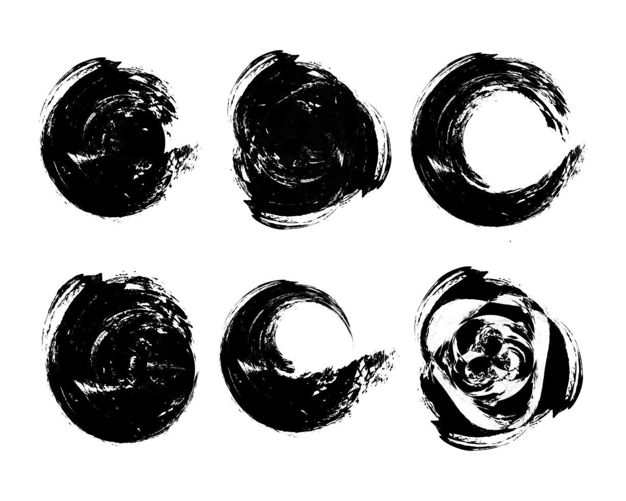 svart bläck virvlar borsta stroke bunt på vit bakgrund, svart borsta stroke uppsättning textur, borsta stroke bläck cirkel, borsta cirkel vektor