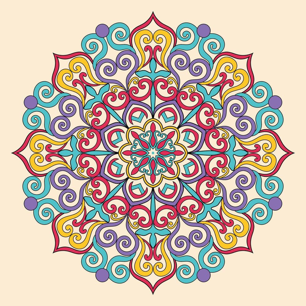 bunt Blumen- Mandala Hintergrund Vektor Hand gezeichnet Gekritzel Kunst dekorativ Blume Färbung Buch Seite Profi Vektor