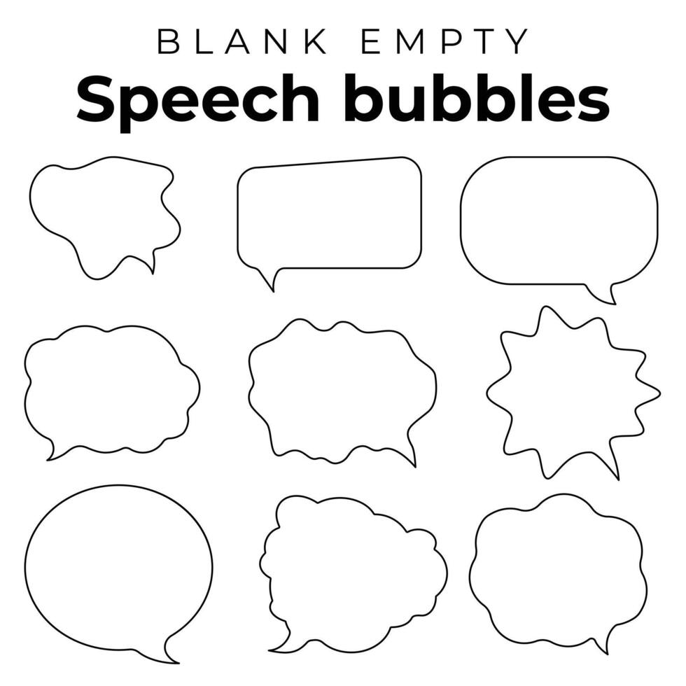 leer leeren Rede Blasen, Sprechen oder sich unterhalten Blase, Rede Ballon, Plaudern Blase Linie Kunst Vektor