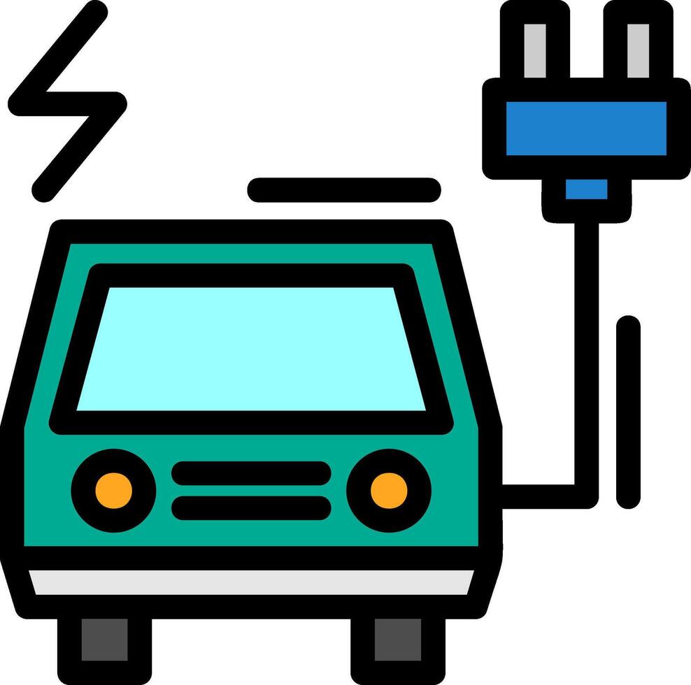 elektrisk fordon laddning station linje fylld ikon vektor