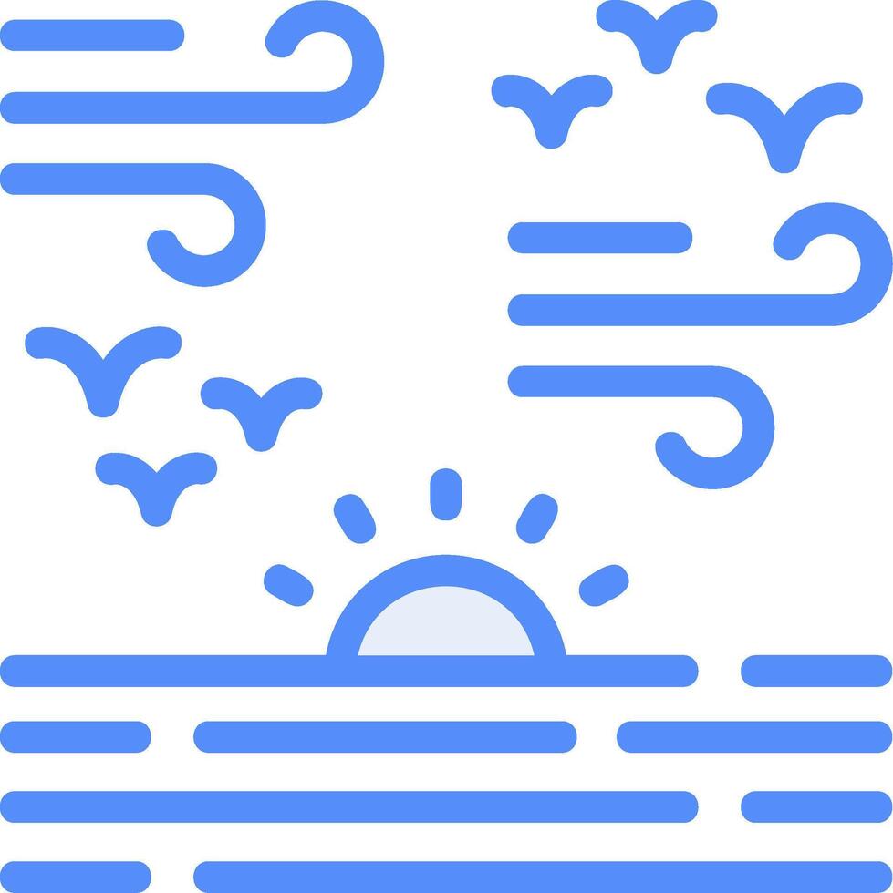 solnedgång över vatten linje fylld blå ikon vektor