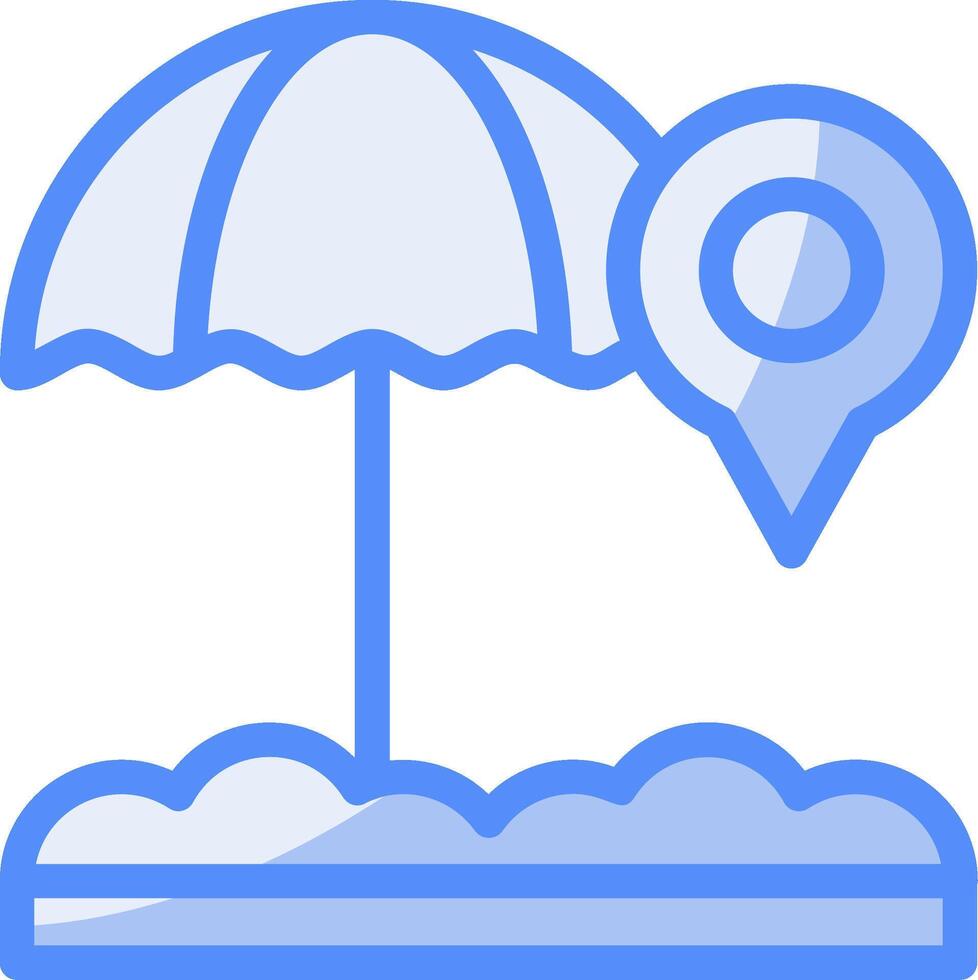 strand paraply linje fylld blå ikon vektor