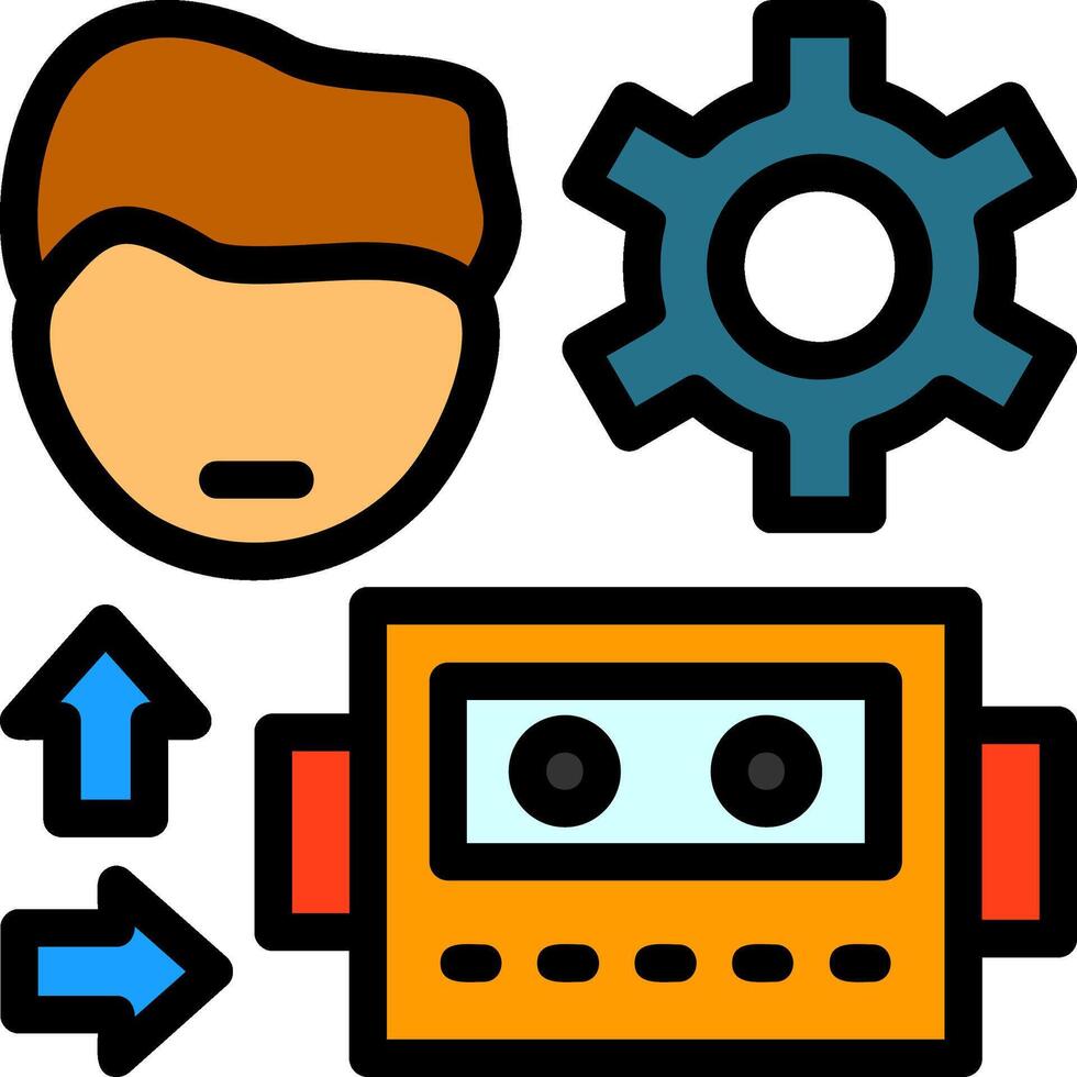 människa-robot samspel linje fylld ikon vektor