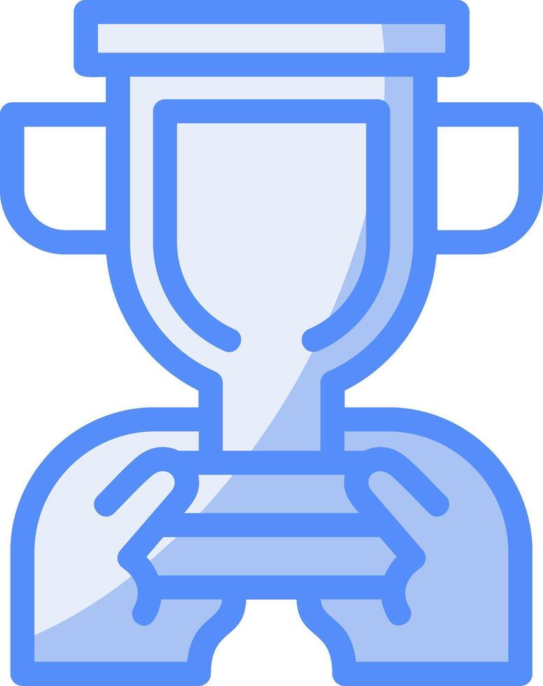 Hand mit ein Trophäe zum Anerkennung Linie gefüllt Blau Symbol vektor