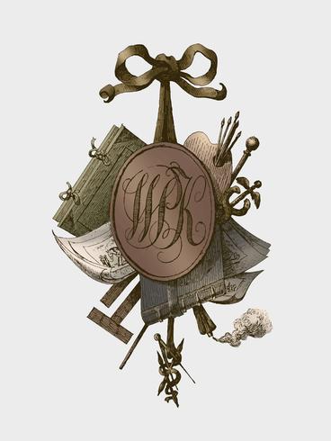 Titelvignett med monogram WPK (1808) av Jean Bernard (1775-1883). Original från Rijksmuseet. Digitalt förbättrad av rawpixel. vektor