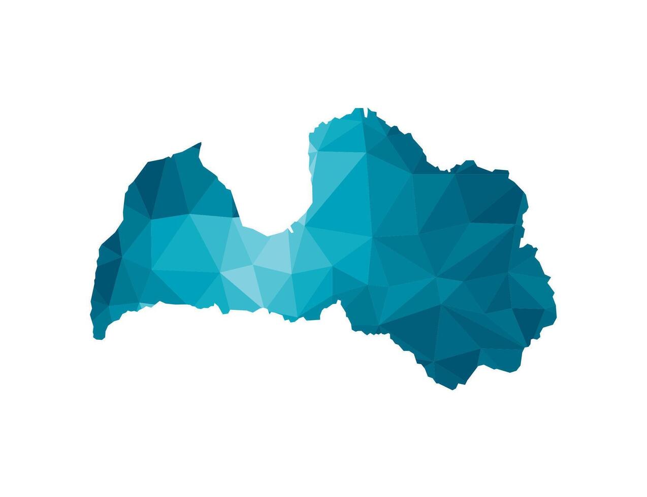 Vektor isoliert Illustration Symbol mit vereinfacht Blau Silhouette von Lettland Karte. polygonal geometrisch Stil, dreieckig Formen. Weiß Hintergrund.