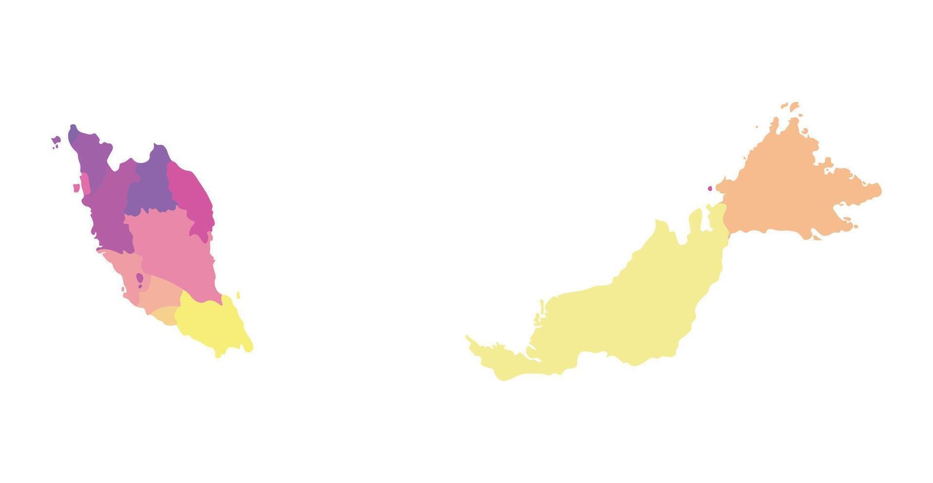 vektor isolerat illustration av förenklad administrativ Karta av malaysia. gränser av de regioner. mång färgad silhuetter.