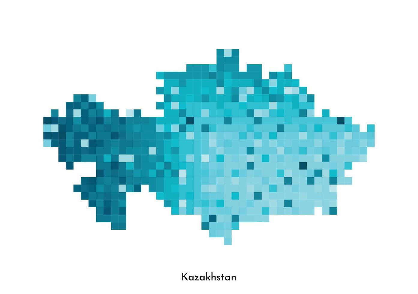 Vektor isoliert geometrisch Illustration mit einfach eisig Blau gestalten von Kasachstan Karte. Pixel Kunst Stil zum nft Vorlage. gepunktet Logo mit Gradient Textur zum Design auf Weiß Hintergrund