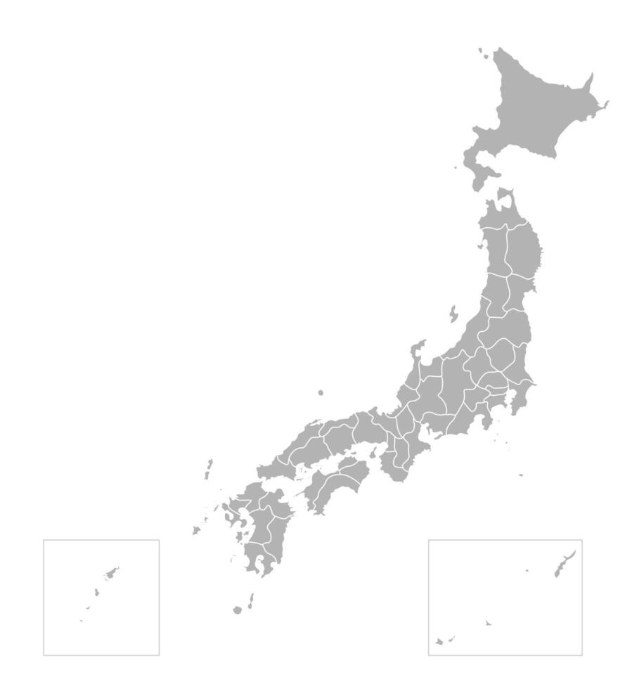 Vektor isoliert Illustration von vereinfacht administrative Karte von Japan. Grenzen von das Präfekturen, Regionen. grau Silhouetten. Weiß Umriss.