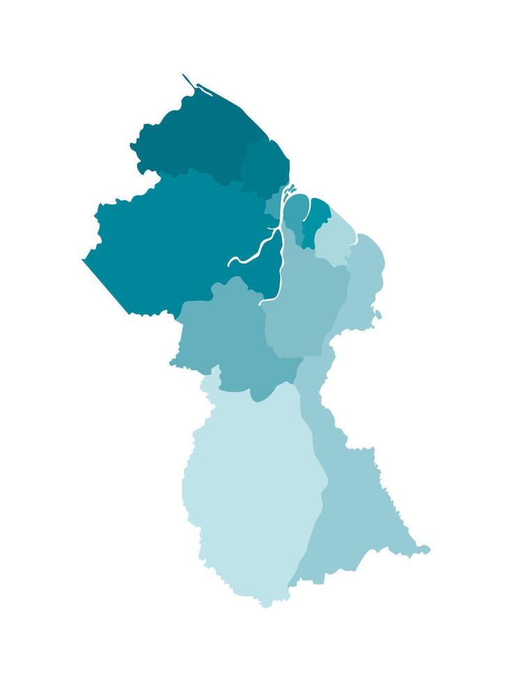 vektor isolerat illustration av förenklad administrativ Karta av guyana. gränser av de regioner. färgrik blå kaki silhuetter.