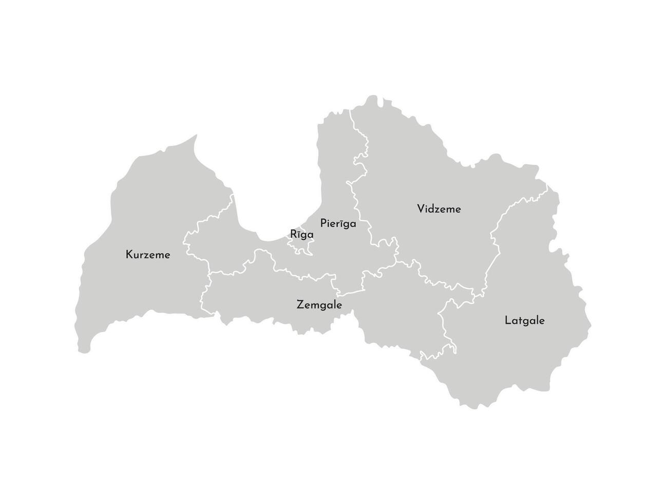Vektor isoliert Illustration von vereinfacht administrative Karte von Lettland. Grenzen und Namen von das Provinzen, Regionen. grau Silhouetten. Weiß Gliederung