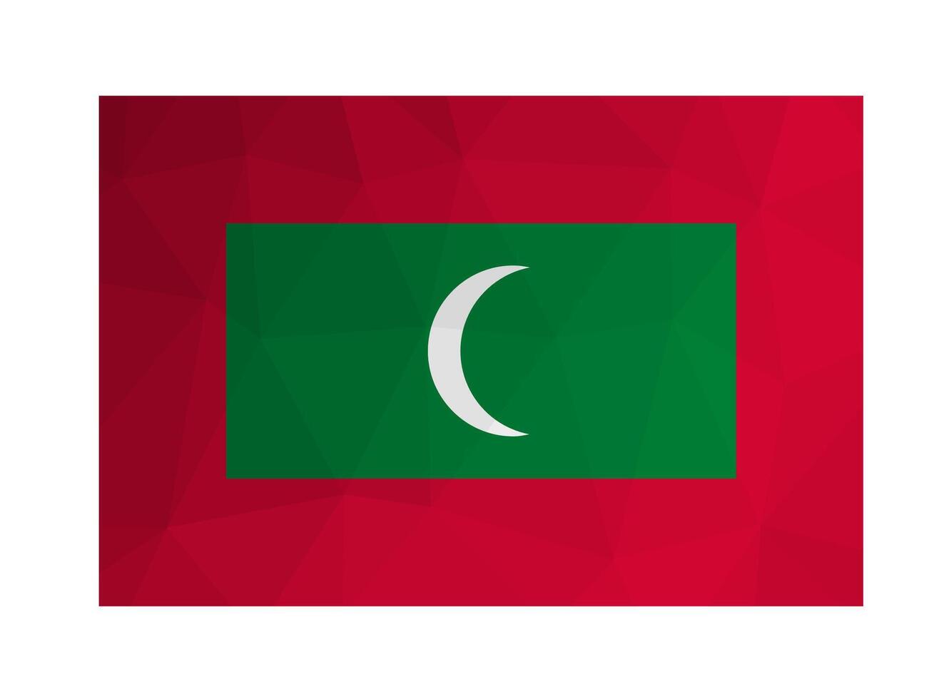 vektor isolerat illustration. nationell maldivian flagga med grön och röd bakgrunder, vit halvmåne. officiell symbol av maldiverna. kreativ design i låg poly stil med triangel- former