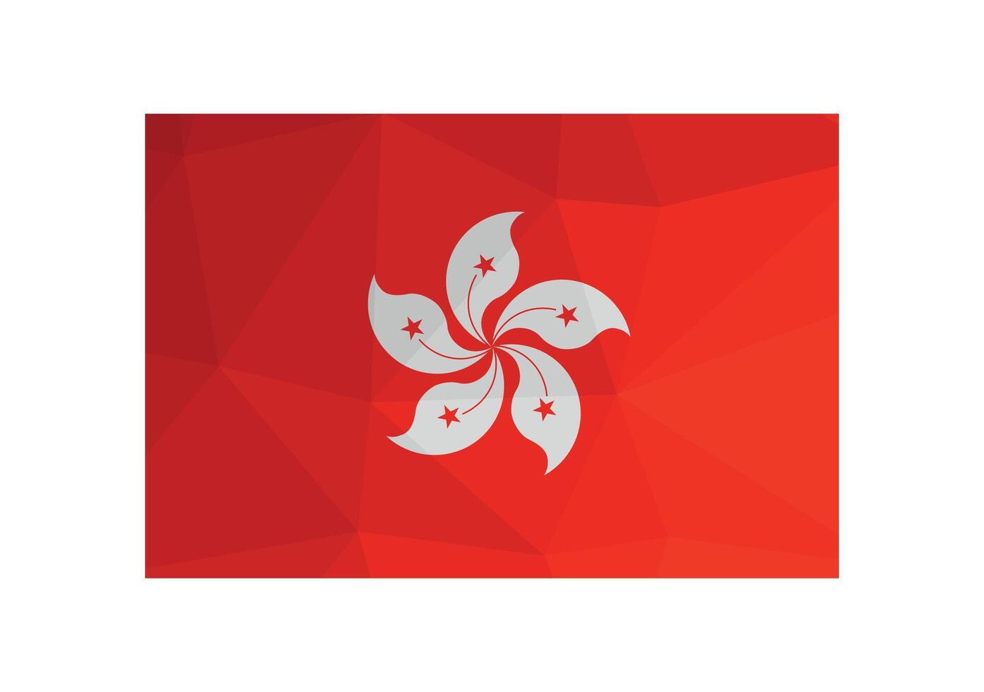 vektor illustration. officiell symbol av hong kong. nationell flagga med fem kronblad blomma på röd bakgrund. kreativ design i låg poly stil med triangel- former.