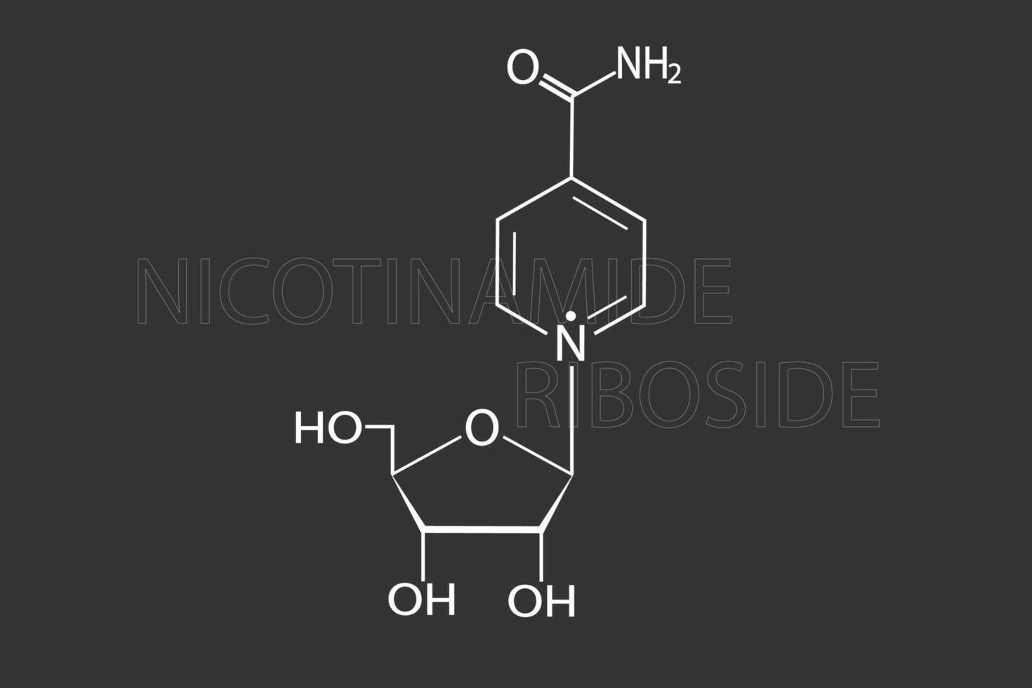 nikotinamid ribosid molekyl skelett- kemisk formel vektor