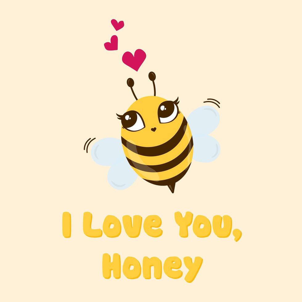enkel kort jag kärlek du honung. tecknad serie söt valentine dag affisch. vektor illustration.