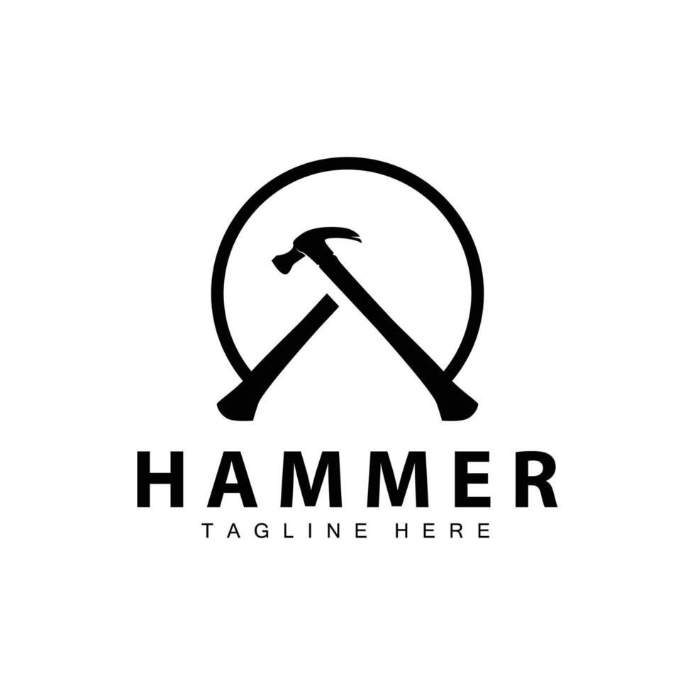 Hammer Logo Design Reparatur Bedienung Vorlage Jahrgang Symbol Illustration Silhouette Reparatur Werkzeug vektor