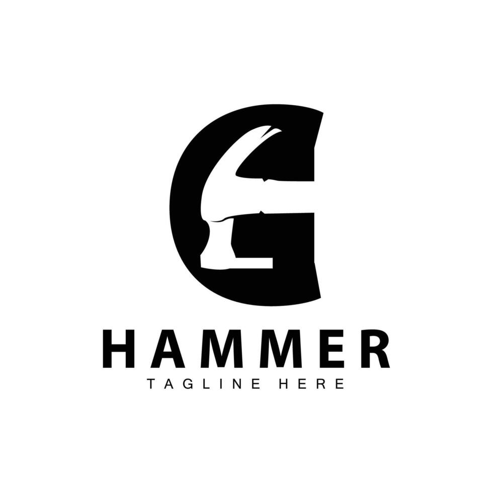 Hammer Logo Design Reparatur Bedienung Vorlage Jahrgang Symbol Illustration Silhouette Reparatur Werkzeug vektor