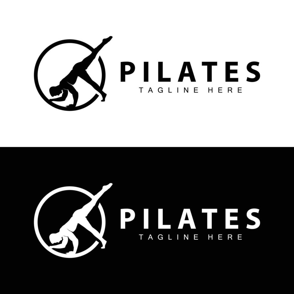 Pilates Logo Vektor Körper posiert Gymnastik Übung Yoga Ruhe Nieder Vorlage Illustration