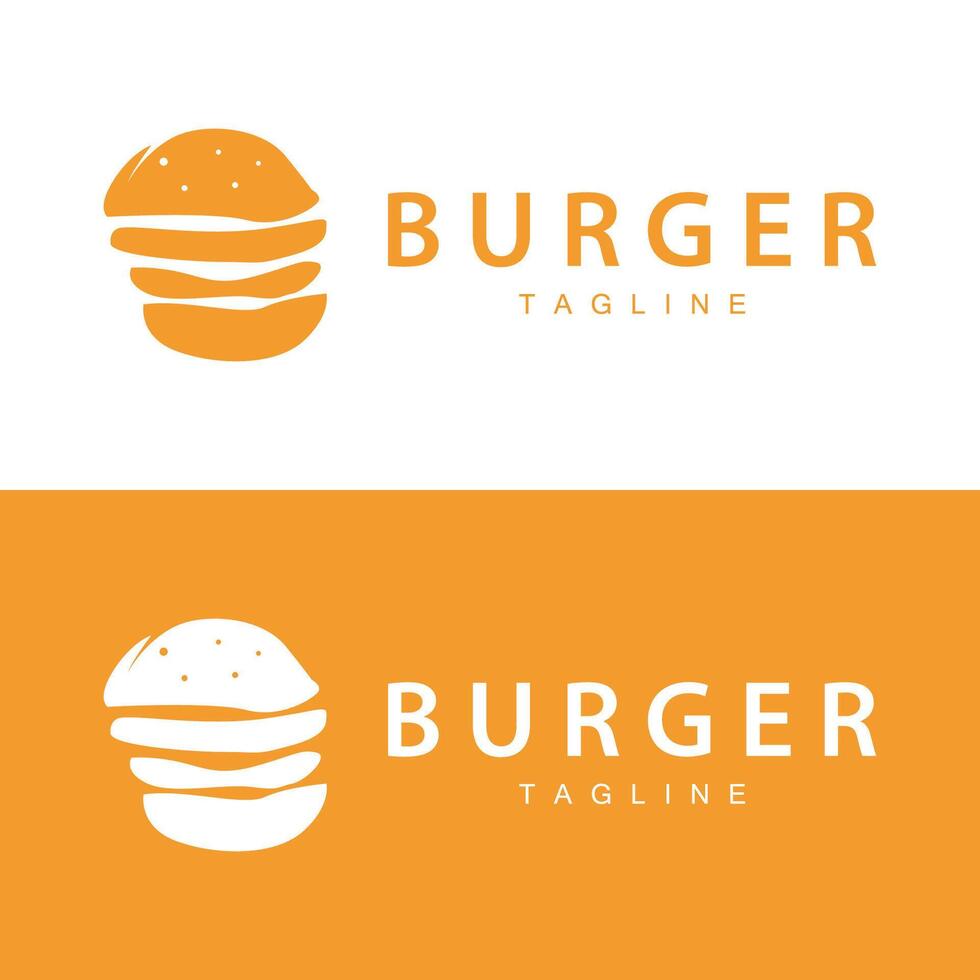 burger logotyp, vektor bröd, kött och vegetabiliska snabb mat illustration design