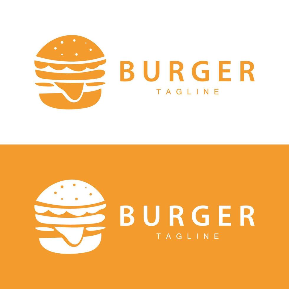 burger logotyp, vektor bröd, kött och vegetabiliska snabb mat illustration design